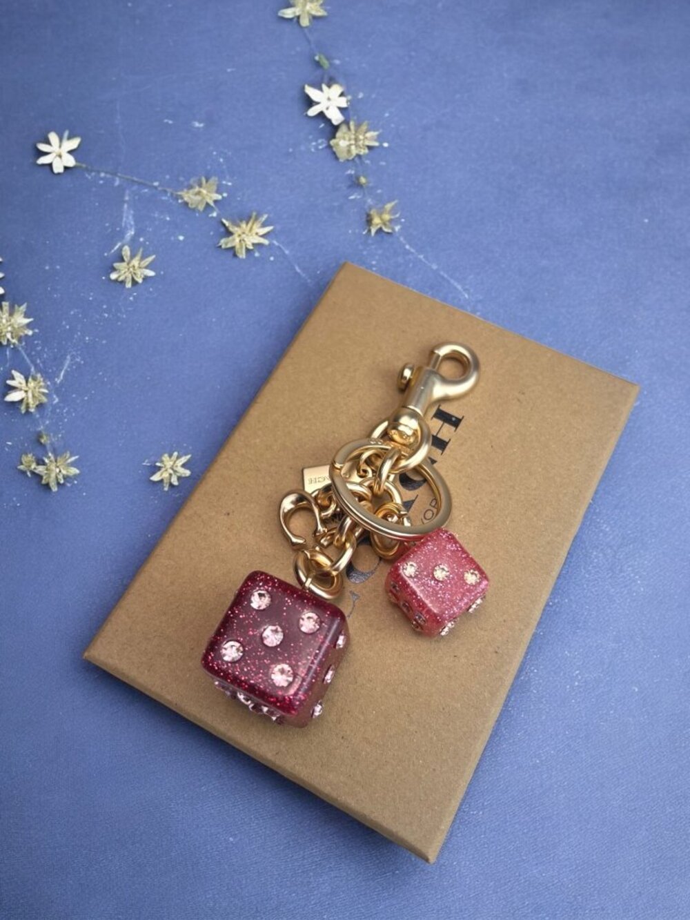 🌸Coach Gold and Pink Dice Keychain